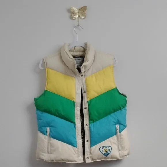 *RARE* 90s Y2K Vintage Old Navy Striped Chevron/Floral Reversible Puffer Vest - Picture 1 of 16